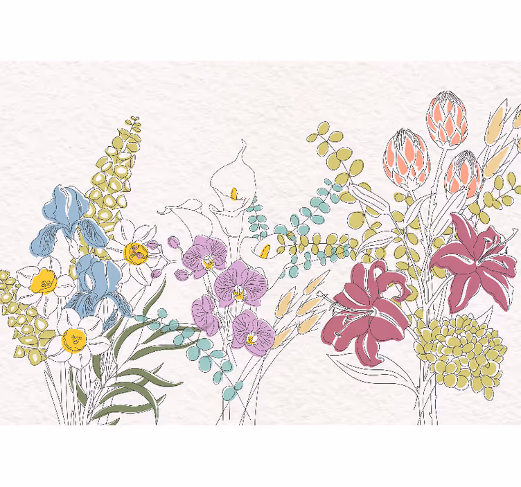 Fleurs dessinées panoramic mural - TenStickers