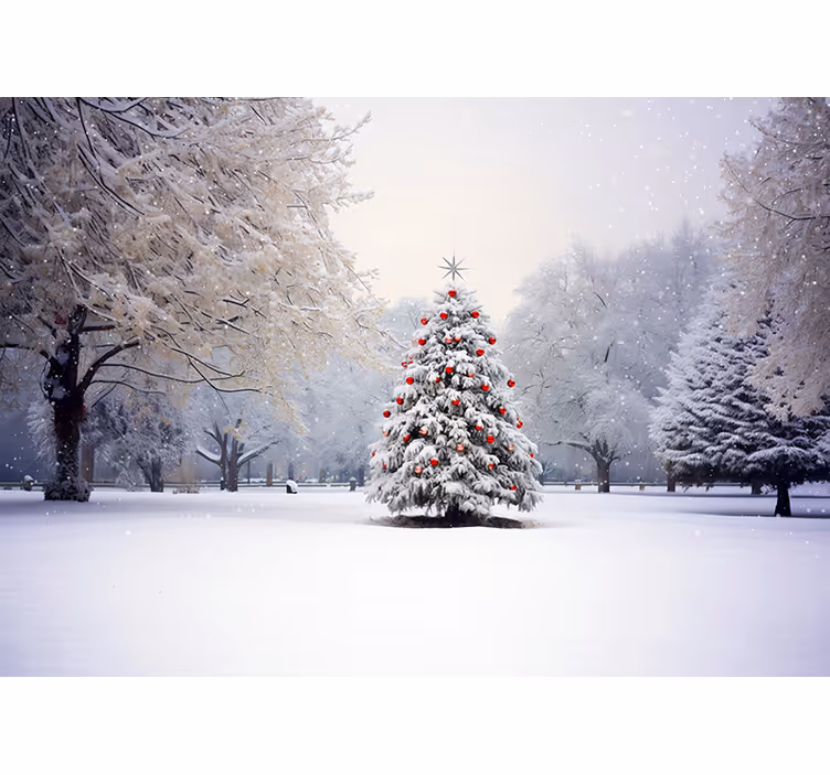 christmas fir in the snow tree mural - TenStickers