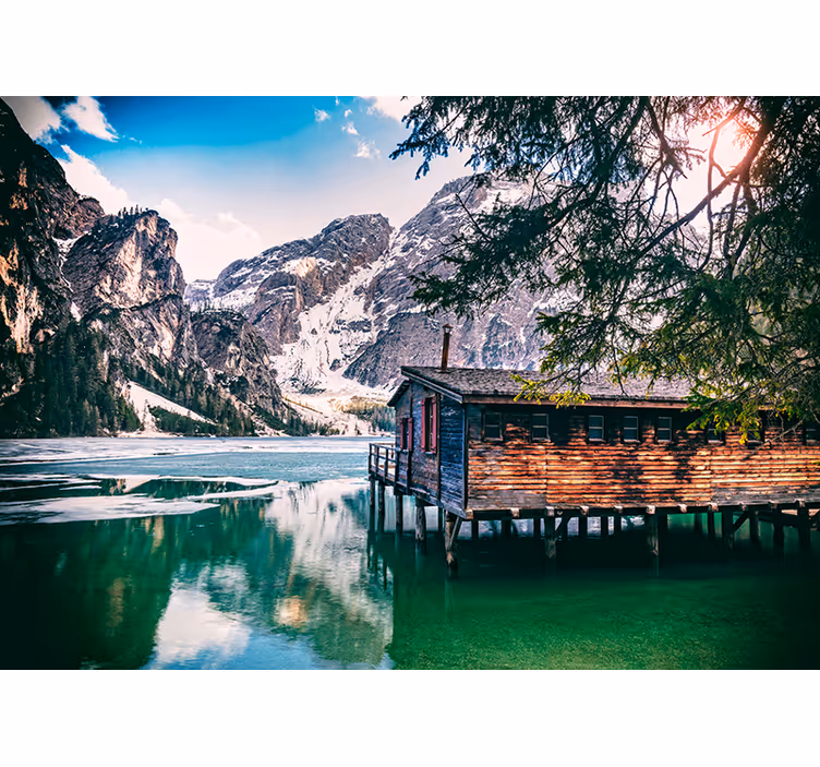 Mountain Lake View landscape mural wallpaper - TenStickers