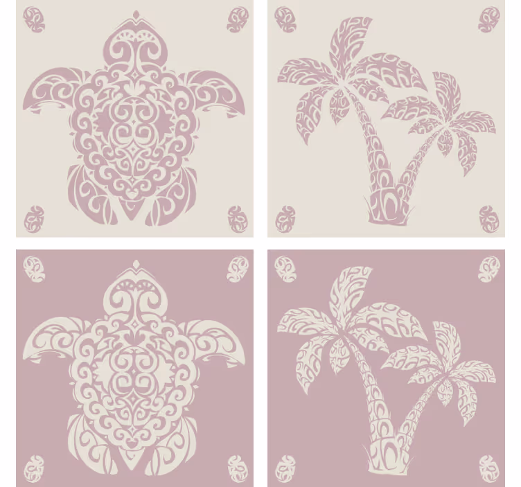 Hawaiian Turtle and Palm Pattern Coaster - TenStickers