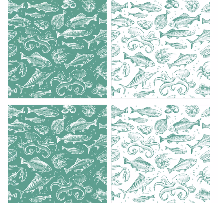 Seafood pattern artwork coasters - TenStickers