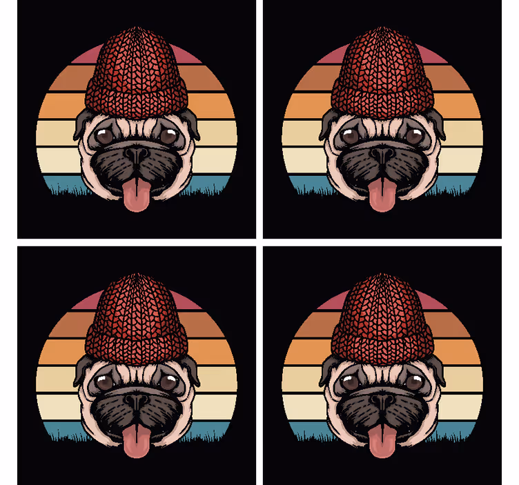 Geek coasters pug in knit hat - TenStickers