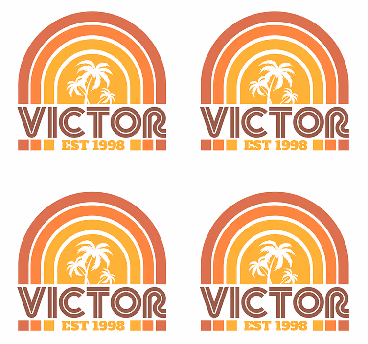 Retro Sunset and Palms with name  70s coasters - TenStickers