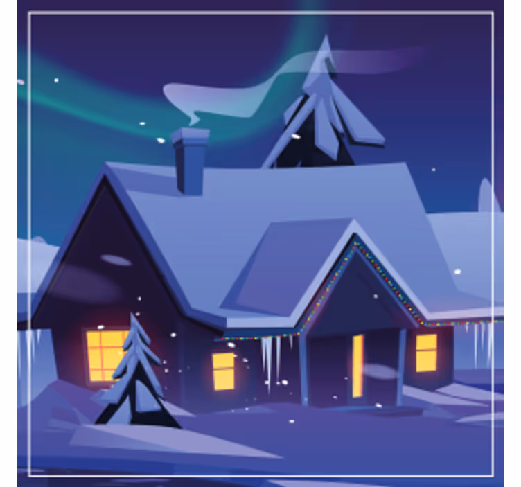 Christmas coasters snowy cabin with lights - TenStickers