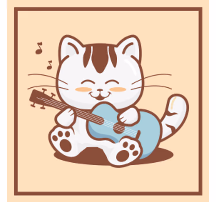 Geek coasters featuring a playful cat playing guitar - TenStickers