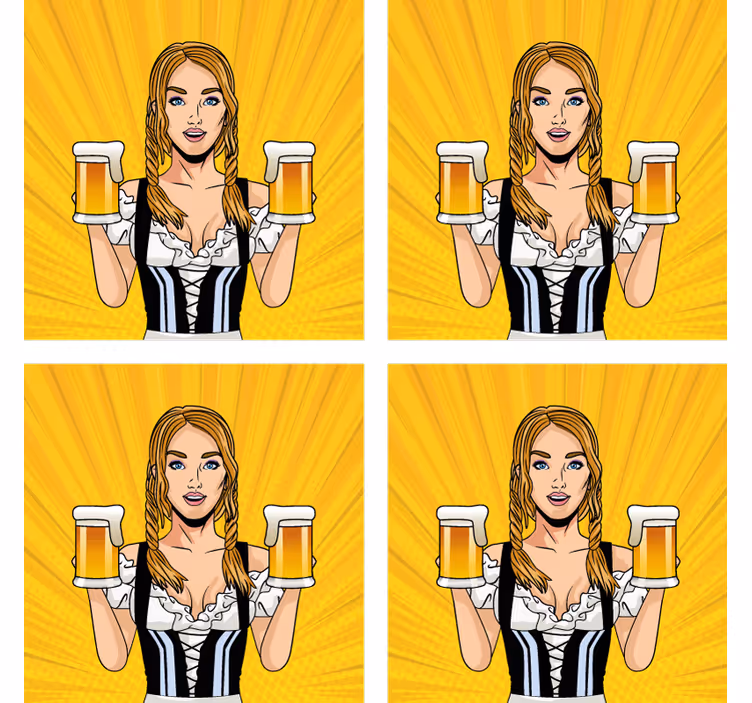 Beer mats featuring a cheerful woman with beers - TenStickers