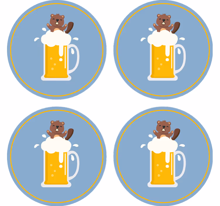 Beer mats featuring cheerful beaver mug design - TenStickers
