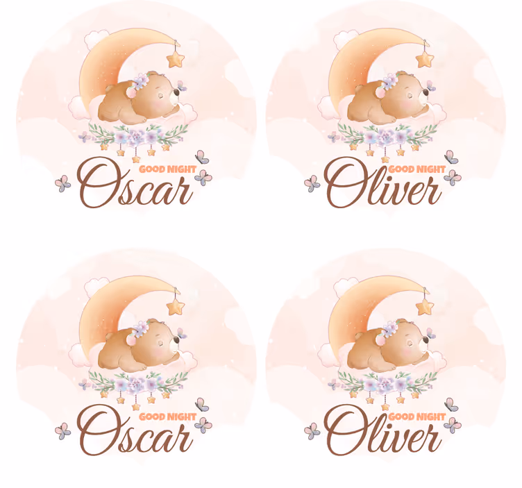 Personalisable coasters cute bear bedtime theme - TenStickers