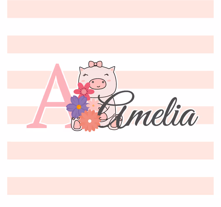 Personalisable coasters playful piglet with flowers - TenStickers