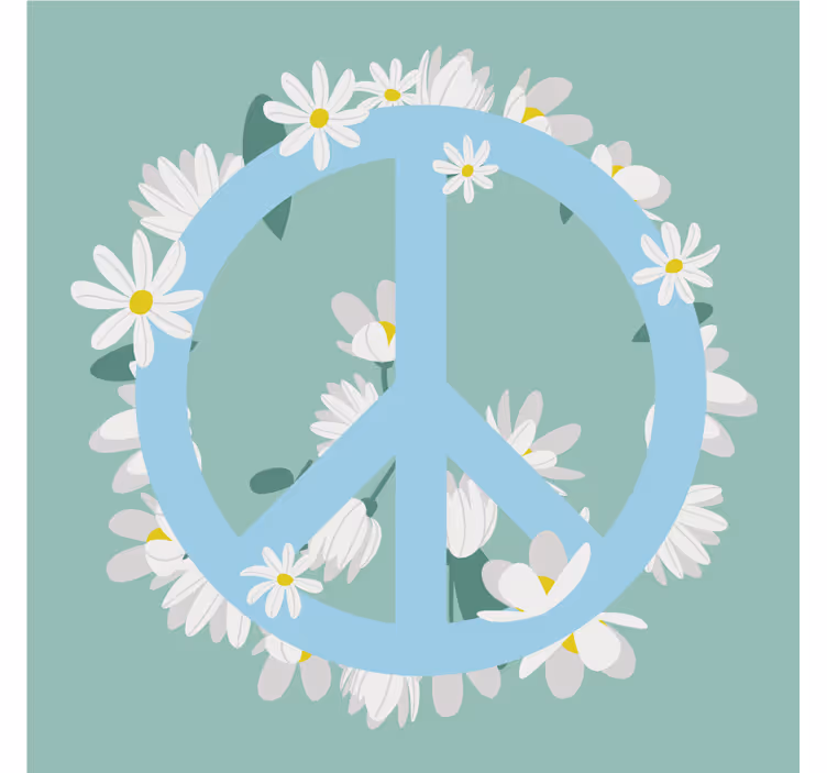 Text coasters peace symbol surrounded by daisies - TenStickers