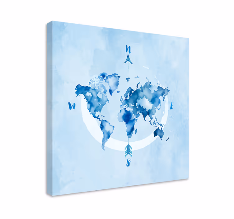 Blue canvas print watercolor blue world map - TenStickers