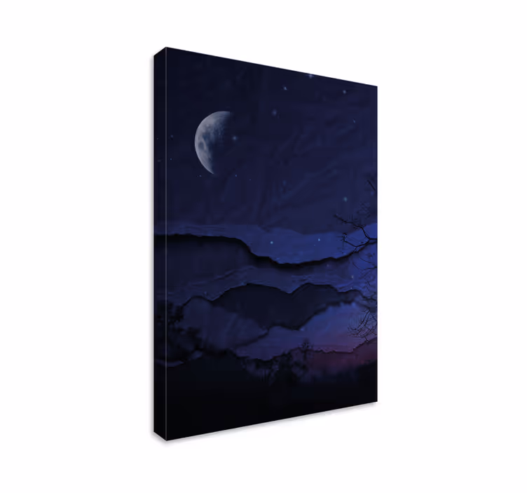 Blue canvas print of a moonlit night landscape - TenStickers