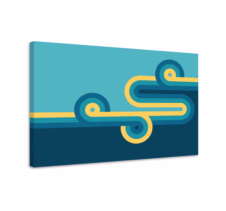 Blue canvas print of a blue irregular shape with yellow - TenStickers