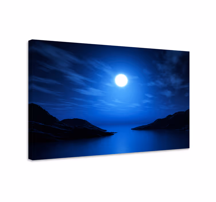 Blue canvas print lunar night landscape - TenStickers