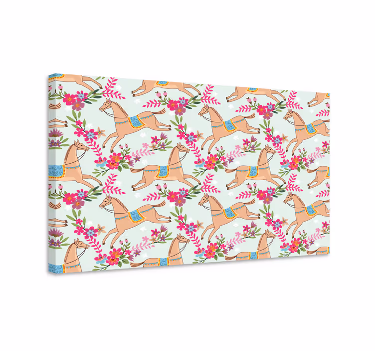 Horse wall art featuring a pink flowers pattern - TenStickers