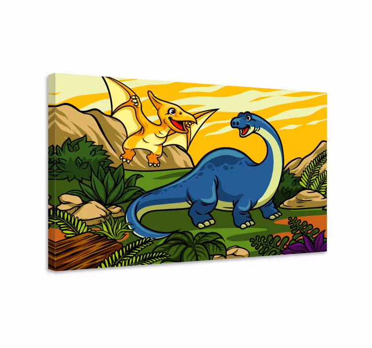 Happy dinosaurs playing dinosaur canvas wall art - TenStickers