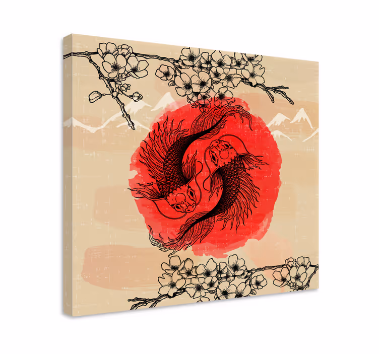 Ying Yang fishes fish canvas - TenStickers