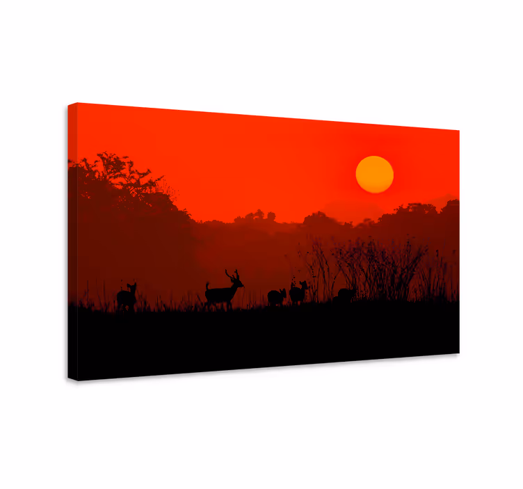 Stag canvas silhouetted stag sunset - TenStickers