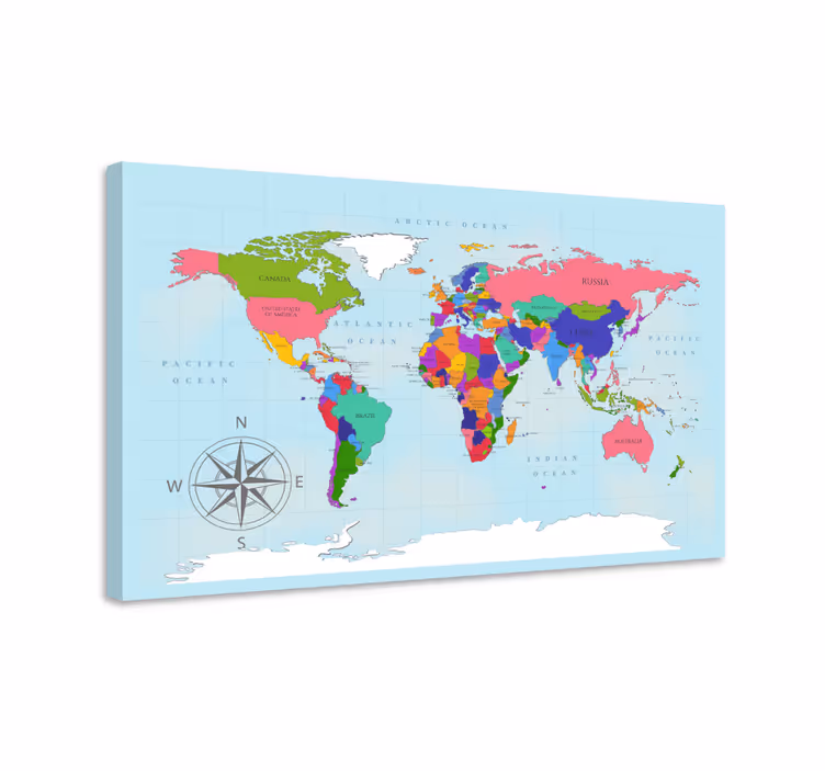 Blue world map canvas art - TenStickers