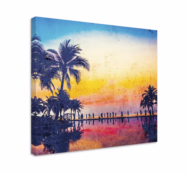 Sunset with palm trees Office wall prints - TenStickers