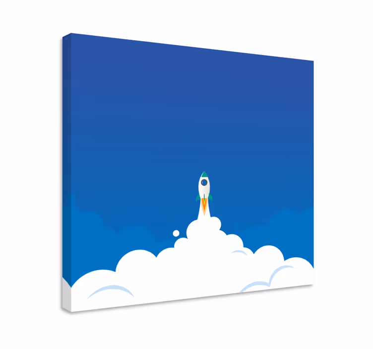 Cartoon launching rocket space nursery canvas - TenStickers