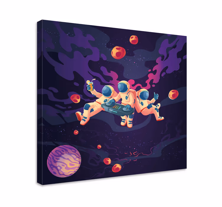 Gamer wall print astronauts playing together - TenStickers
