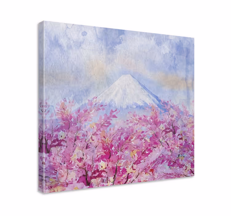 Flowers canvas cherry blossom mountain artwork - TenStickers