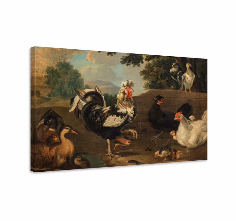 Bird canvas wall art farmyard roosters gathering - TenStickers