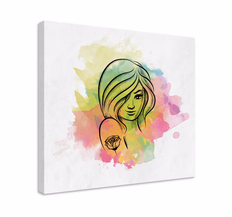 Watercolor Female Portrait people canvas - TenStickers