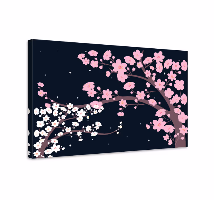 Pink and white flowers night 3D canvas prints - TenStickers