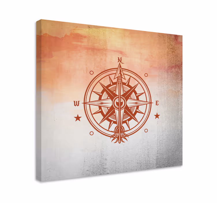 World map wall art compass rose design - TenStickers