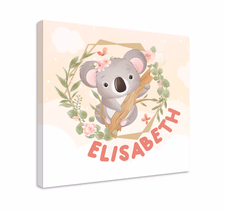 Cute animals koala with name  canvas - TenStickers