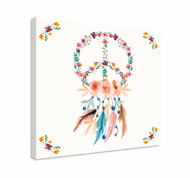 Purple peace symbol with flowers retro canvas - TenStickers