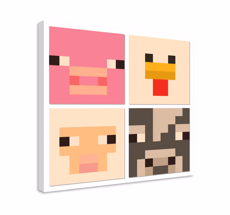 pixel art animal faces gamer wall print - TenStickers