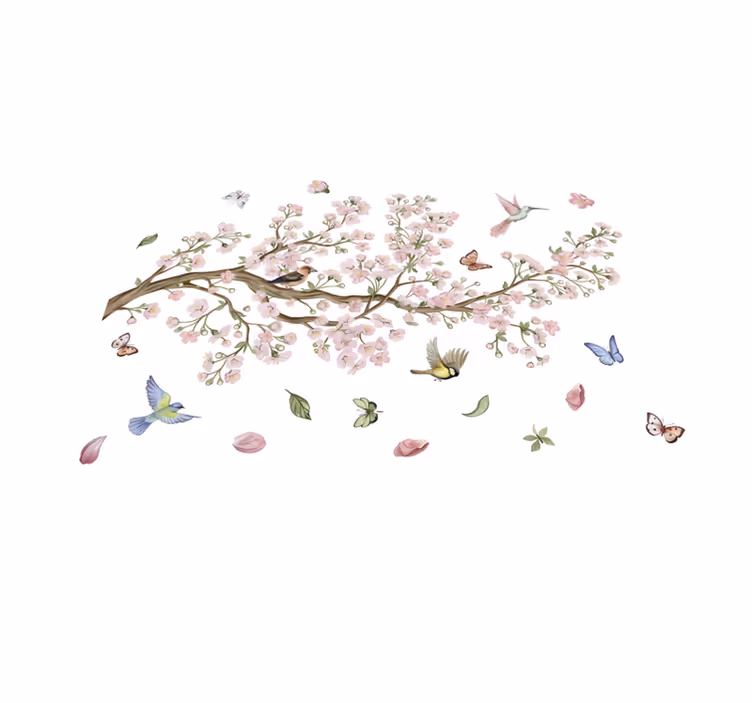 Flower vinyl rug cherry blossom with birds - TenStickers