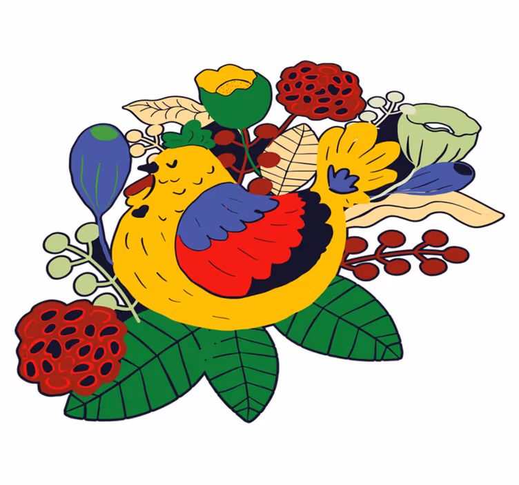 Animal vinyl rug colorful bird floral design - TenStickers