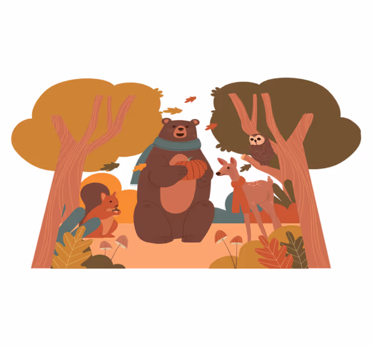 Fall woodland creatures animal vinyl rug - TenStickers