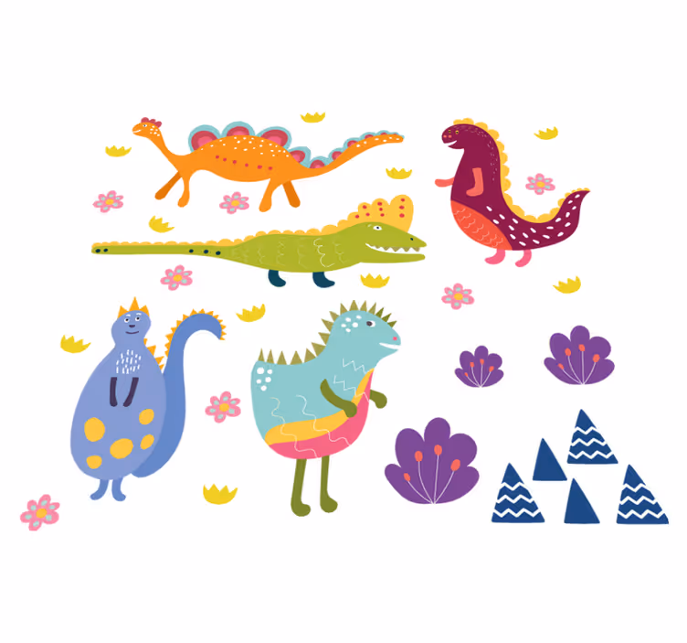 Animal vinyl rug with colorful dinosaur designs - TenStickers