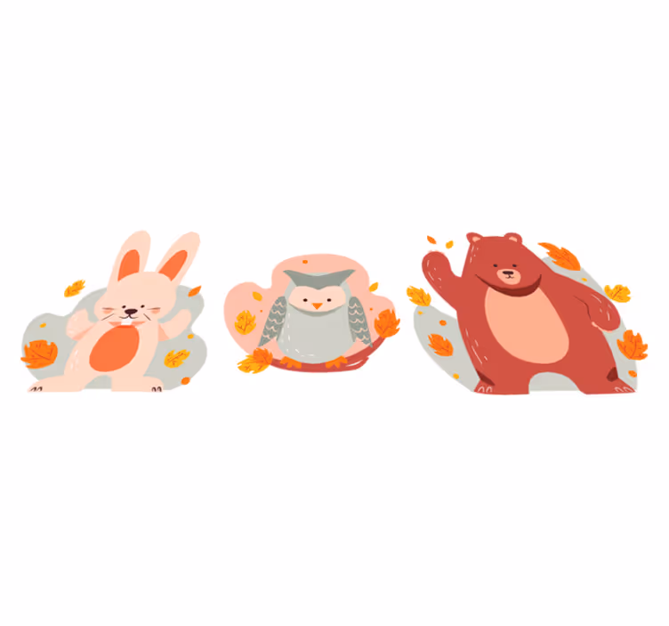 Animal vinyl rug bear and wood rabbits - TenStickers