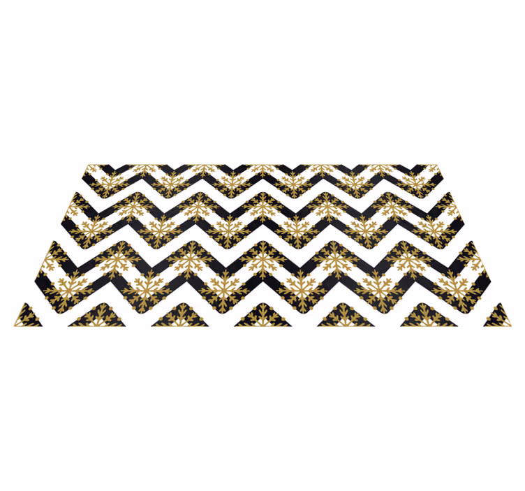 Christmas vinyl rug with golden snowflakes on zigzag stripes - TenStickers