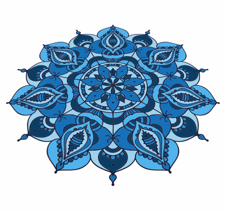 Flower vinyl rug lotus blue mandala design - TenStickers