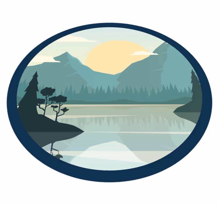 Flower vinyl rug silhouette mountain with lake - TenStickers