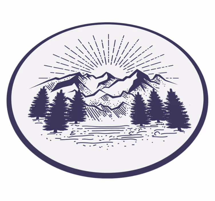 Flower vinyl rug mountain landscape circle - TenStickers
