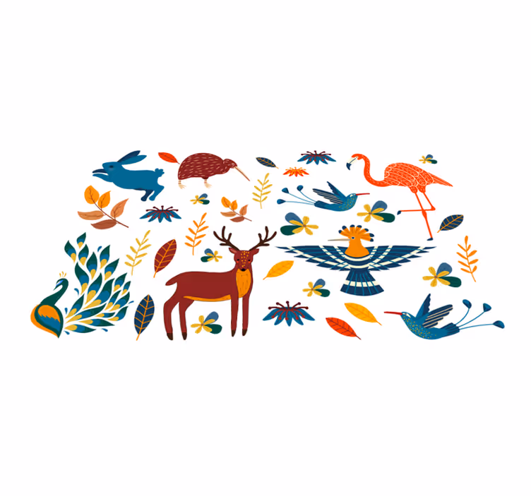 Flower vinyl rug with tengango style flora and fauna - TenStickers