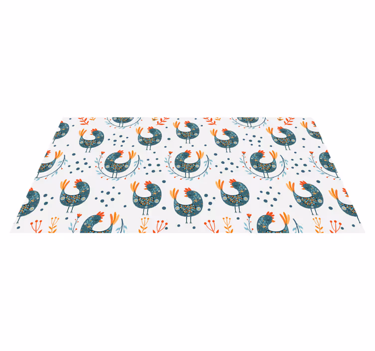 Chickens and flowers flower vinyl rug - TenStickers