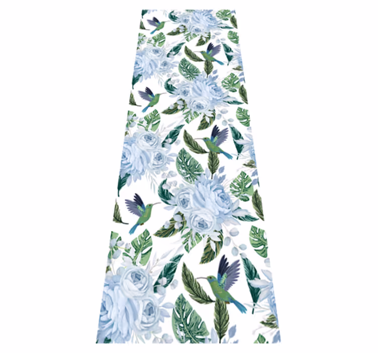 Flower vinyl rug with blue garden flowers and birds - TenStickers