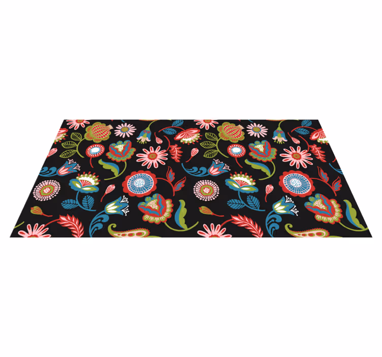 Flower vinyl rug with colorful folk design - TenStickers