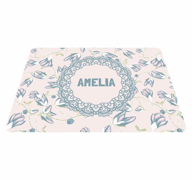 Flower vinyl rug with leaves and name design - TenStickers