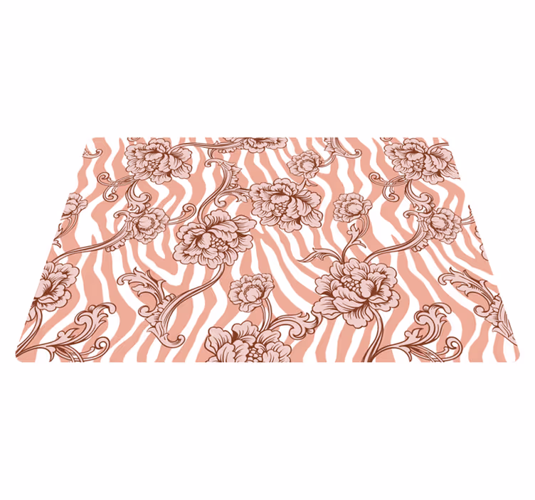 Flower vinyl rug with coral zebra print flowers - TenStickers