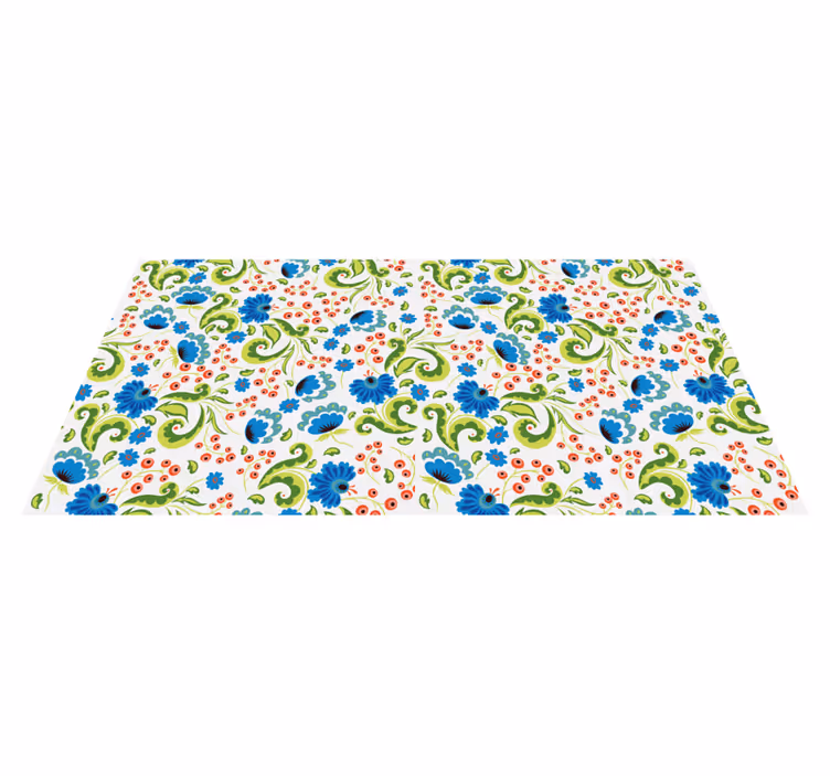 Flower vinyl rug with green and blue flowers all over - TenStickers